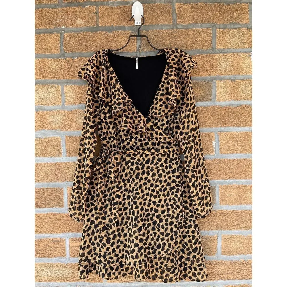 Free People Leopard Print Frenchie Mini Wrap Dress medium